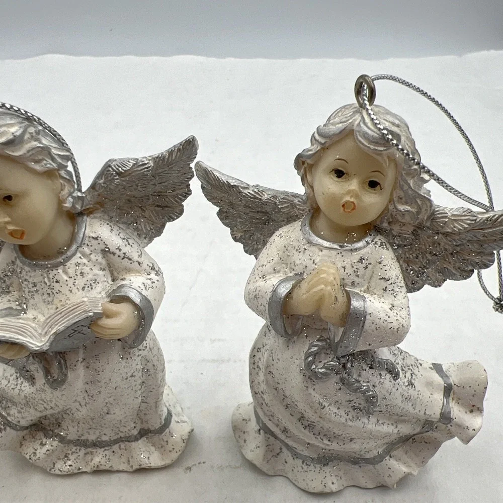 Homeco Silver and White ANGEL ORNAMENTS Set of 3 Home Interior 54037‎